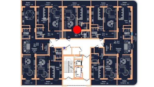 1-xonali xonadon 45.6 m²  13/17 qavat | Vertex Tawer Turar-joy majmuasi