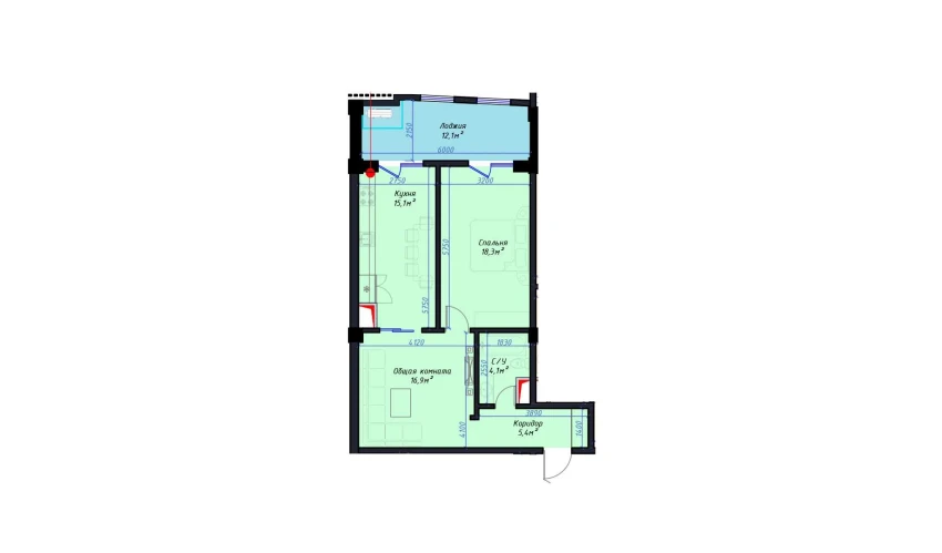 2-xonali xonadon 59 m²  6/14 qavat | Avia Palace Turar-joy majmuasi