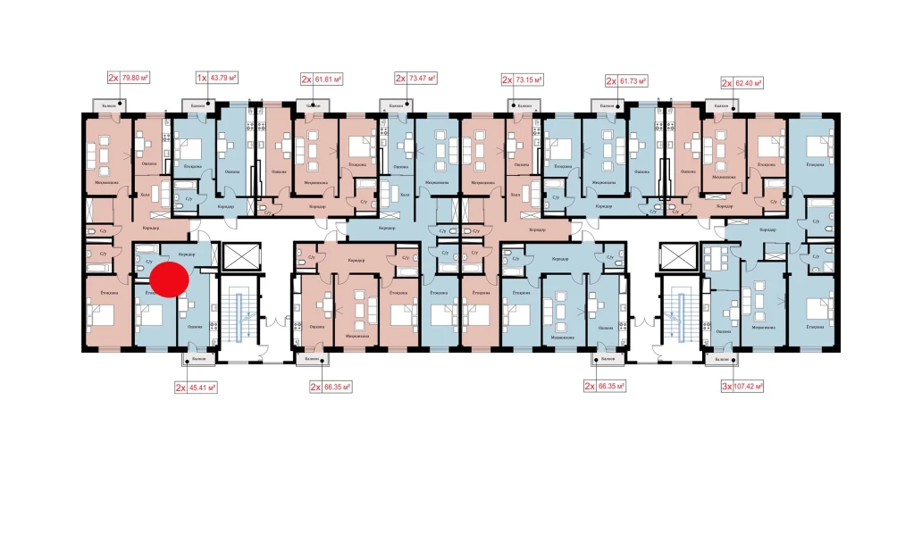 2-xonali xonadon 45.41 m²  3/10 qavat | Ko'kcha-Oqtepa Turar-joy majmuasi