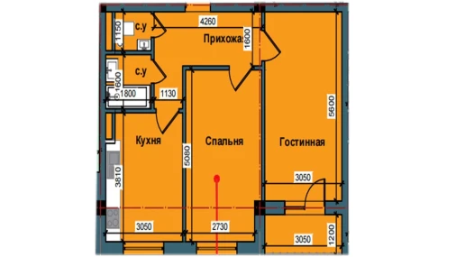 2-комнатная квартира 58.6 м²  1/9 этаж | Жилой комплекс NUR BARAKA