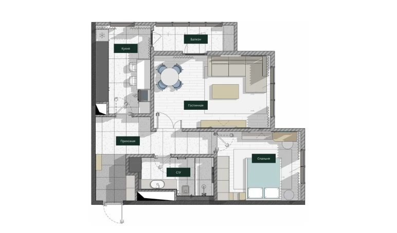 2-комнатная квартира 69.12 м²  9/26 этаж | Жилой комплекс SAF TOWERS