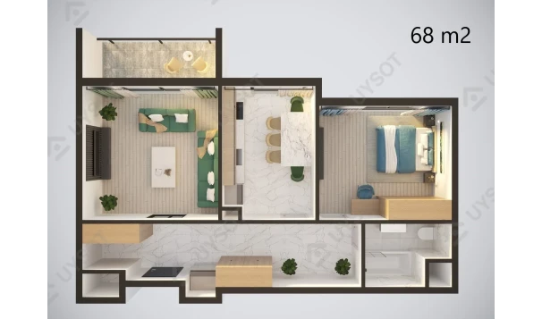 2-комнатная квартира 68 м²  1/12 этаж | Жилой комплекс MODERN SERGELI