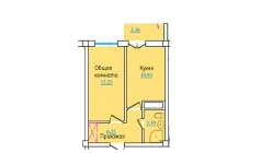 1-xonali xonadon 37.06 m²  7/9 qavat | PROVANS Turar-joy majmuasi