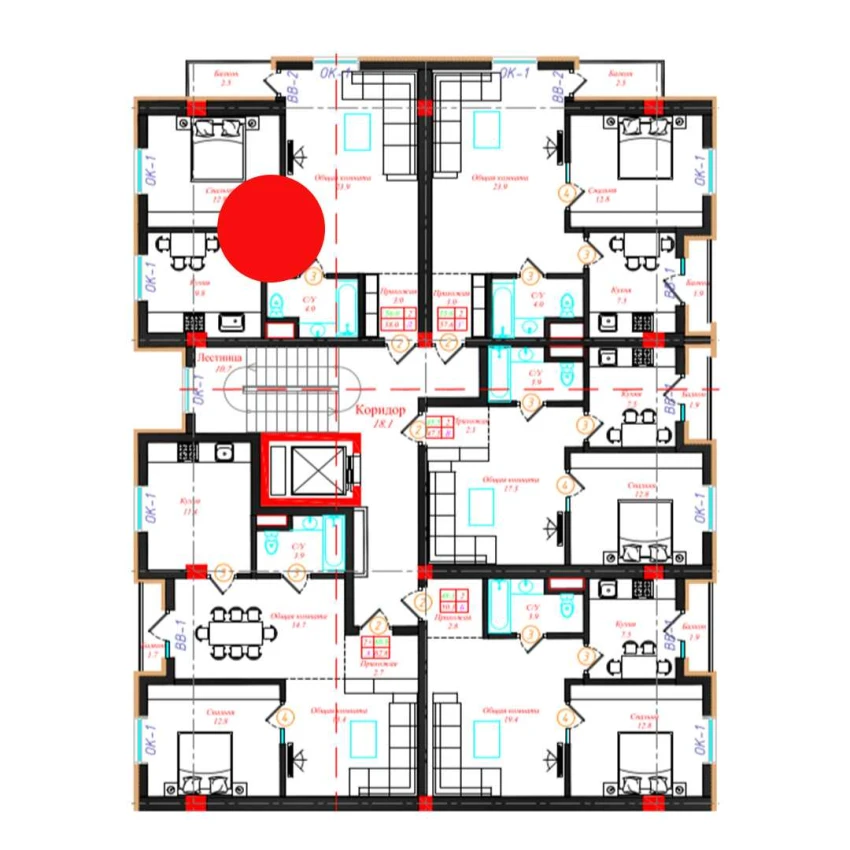 2-xonali xonadon 58 m²  6/9 qavat | CHINARA PARK Turar-joy majmuasi