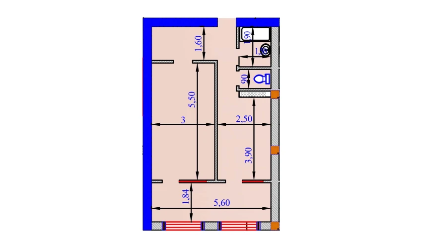 1-xonali xonadon 57.4 m²  2/9 qavat | SHOHSAROY Turar-joy majmuasi