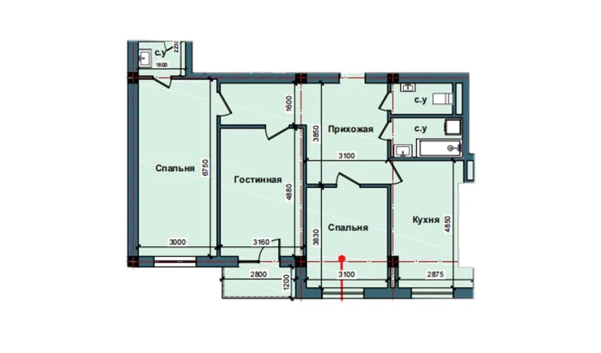 3-комнатная квартира 98.4 м²  4/10 этаж | Жилой комплекс NUR BARAKA