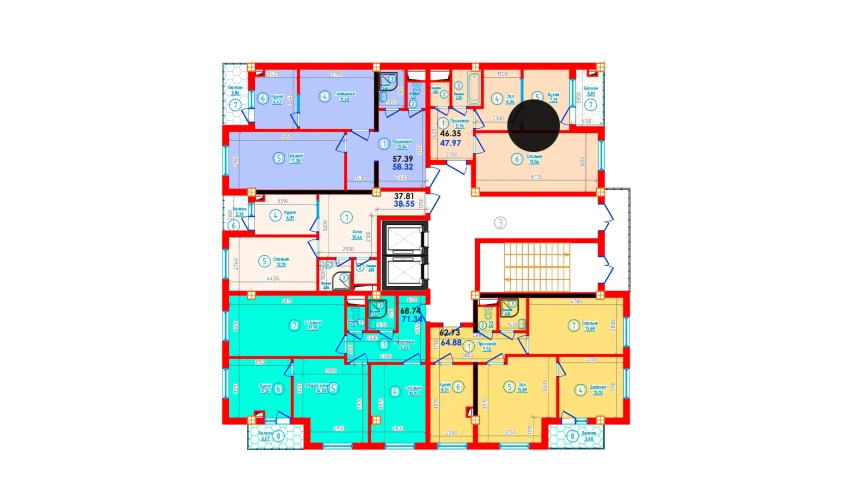 2-комнатная квартира 47.97 м²  4/12 этаж | Жилой комплекс S-Tower