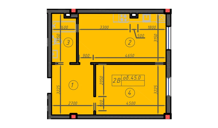1-xonali xonadon 45 m²  1/12 qavat | Sokin hayot Turar-joy majmuasi