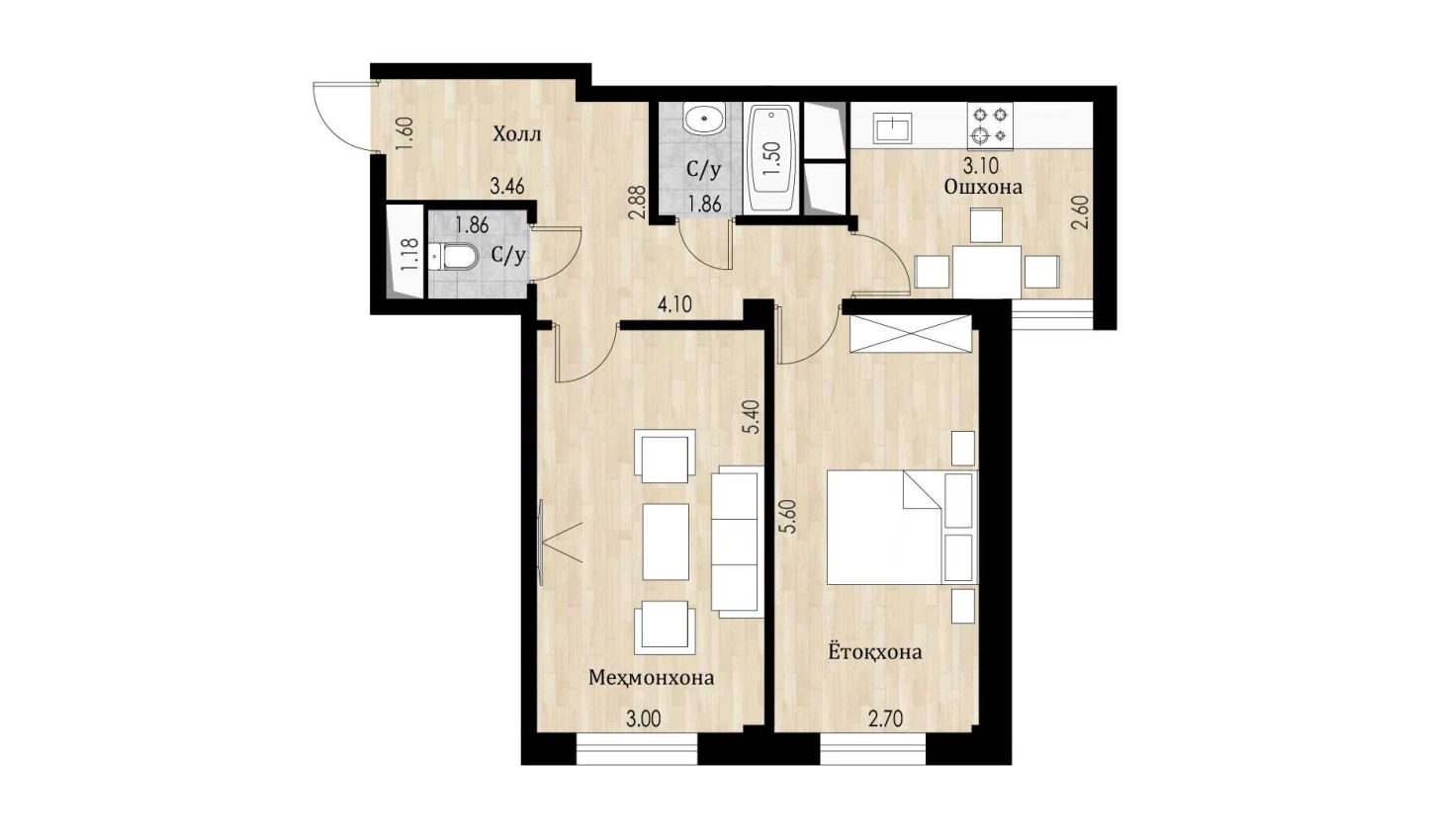 2-комн. квартира 55.67 м²  10/10 этаж | Жилой комплекс Ko'kcha-Oqtepa