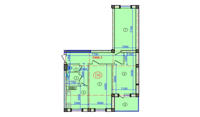 3-комнатная квартира 97.4 м²  6/9 этаж | Жилой комплекс Orzular