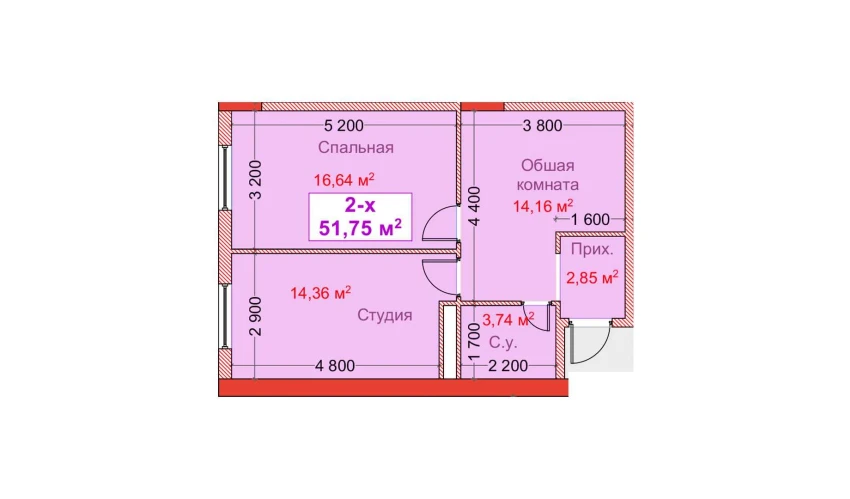 2-xonali xonadon 51.75 m²  2/8 qavat | CAPITAL AVENUE Turar-joy majmuasi