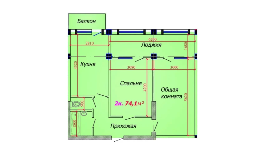 2-комнатная квартира 74.1 м²  4/9 этаж | Жилой комплекс VATAN