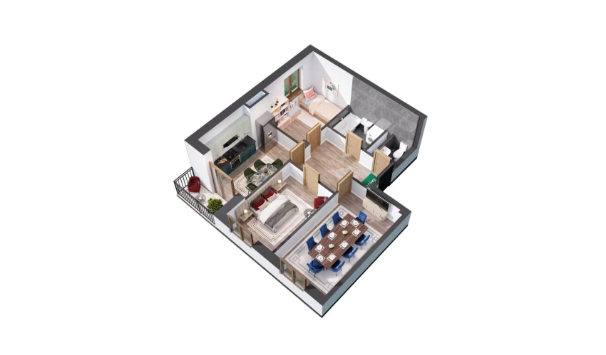 3-xonali xonadon 62.42 m²  3/10 qavat | YANGIOBOD RESIDENCE Turar-joy majmuasi