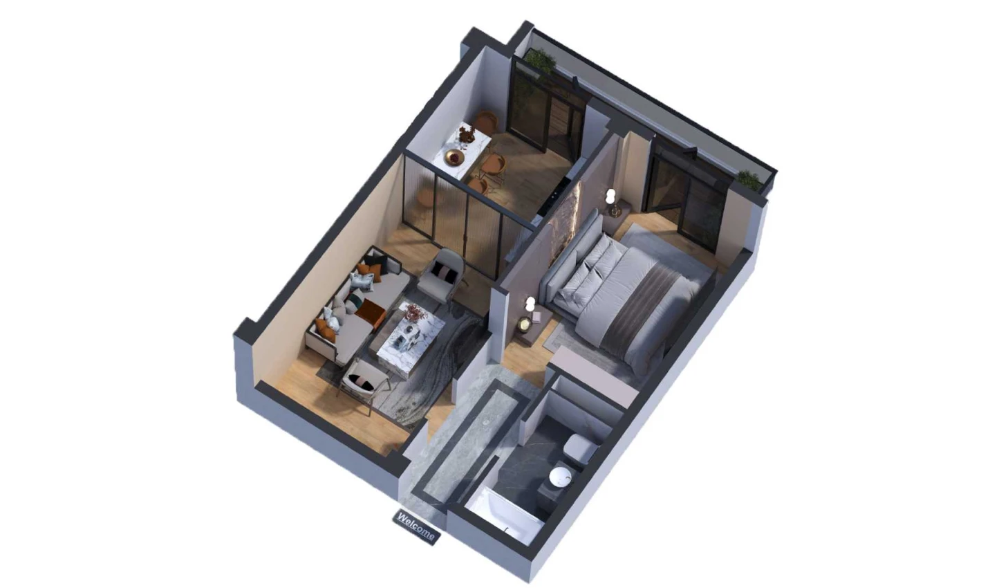 2-комн. квартира 43.85 м²  4/7 этаж | Жилой комплекс Bochka Resort