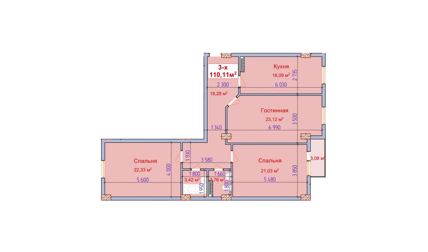 3-xonali xonadon 110.11 m² 6/9 qavat | SHAYX-UL OLAM Turar-joy majmuasi 3-xonali xonadon 110.11 m² 6/9 qavat | SHAYX-UL OLAM Turar-joy majmuasi