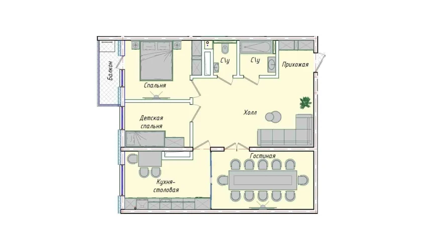 3-комнатная квартира 83.39 м²  5/16 этаж | Жилой комплекс EKO PARK