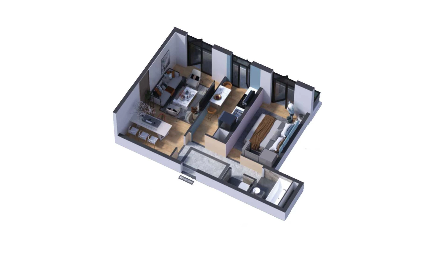 2-xonali xonadon 50.58 m²  7/16 qavat | SOKIN DIYOR Turar-joy majmuasi