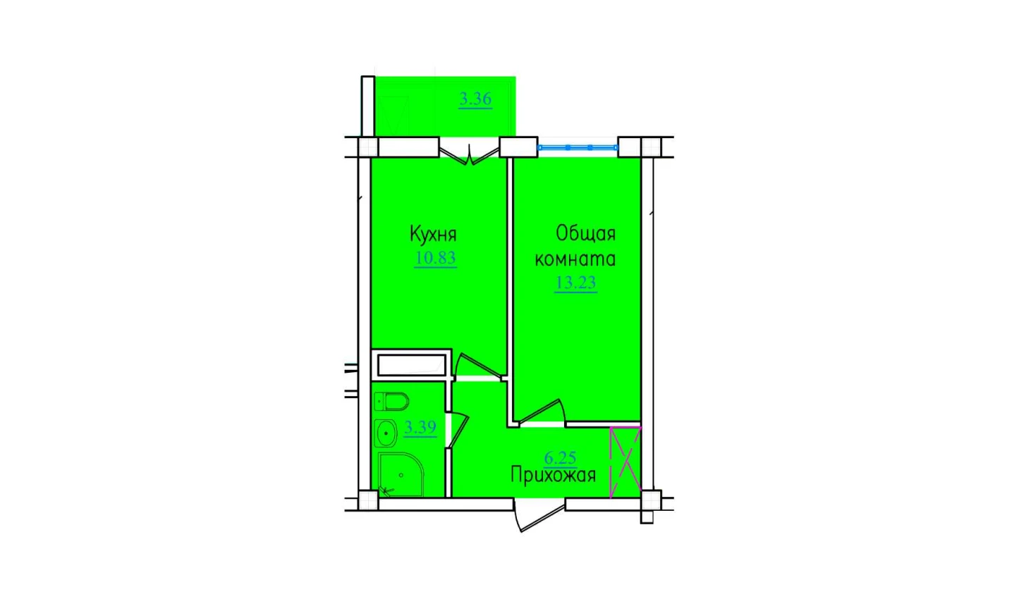 1-xonali xonadon 37.06 m²  3/9 qavat | PROVANS Turar-joy majmuasi