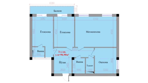 3-xonali xonadon 96.9 m²  8/8 qavat | Saxro Turar-joy majmuasi