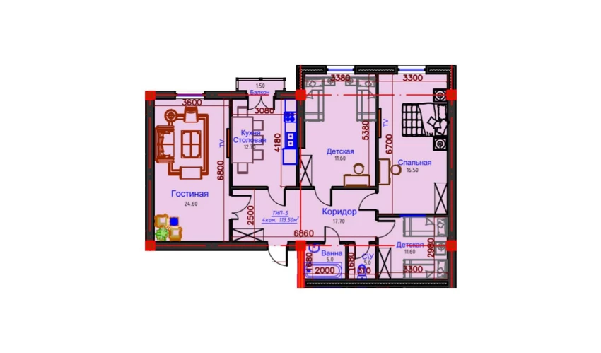 4-xonali xonadon 113.5 m²  10/10 qavat | AFROSIYOB Turar-joy majmuasi