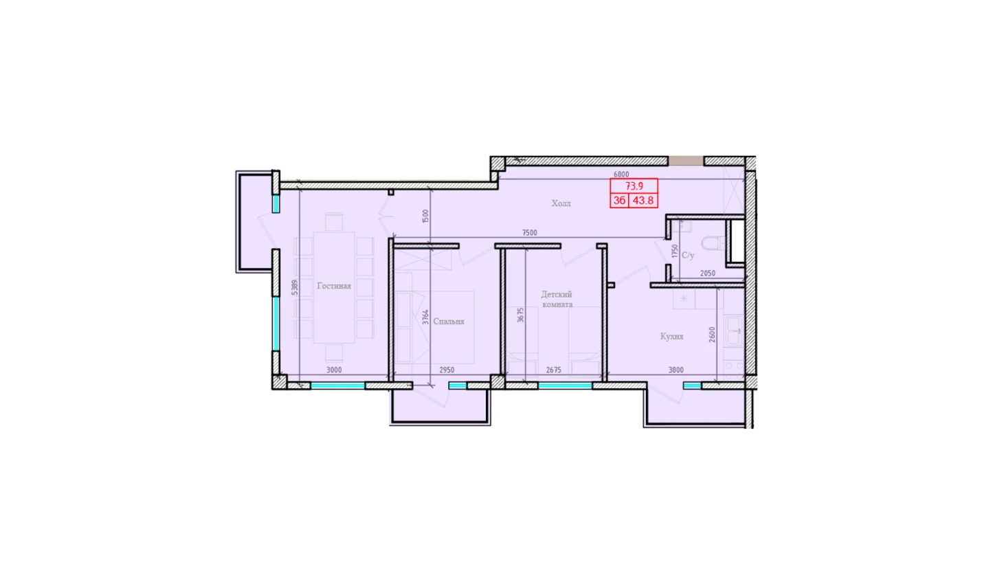 3-комн. квартира 73.9 м² 2/7 этаж | Жилой комплекс Gulbadanbegim 3-комн. квартира 73.9 м² 2/7 этаж | Жилой комплекс Gulbadanbegim