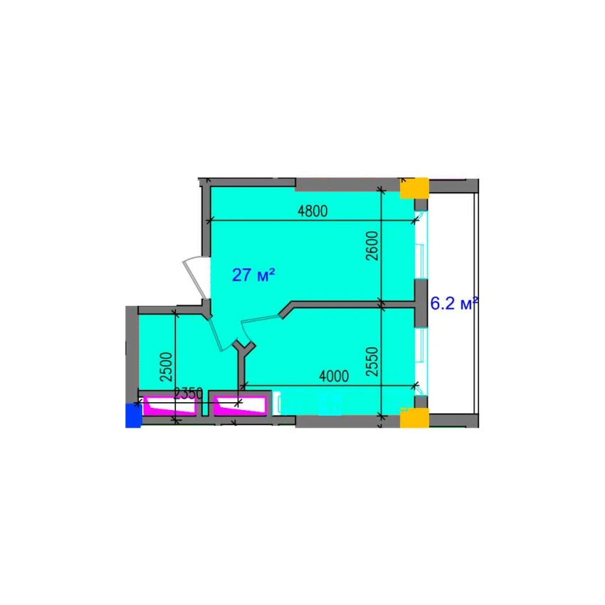 1-xonali xonadon 33.2 m²  7/12 qavat | SOKIN SOHIL Turar-joy majmuasi