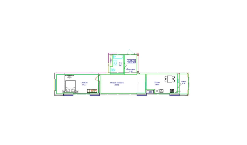 2-комнатная квартира 69.23 м²  14/17 этаж | Жилой комплекс UCHTEPA CITY