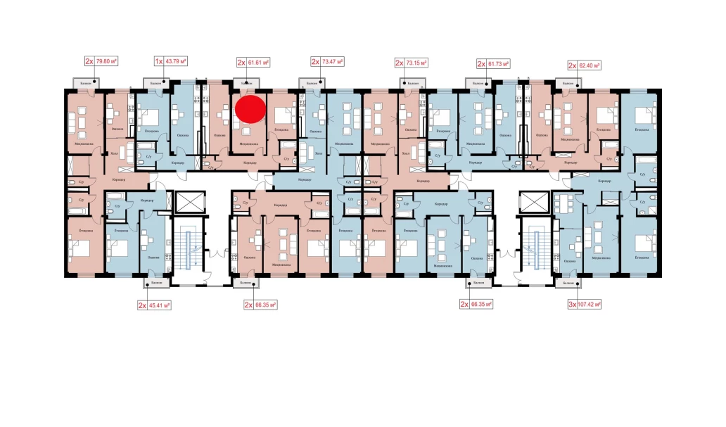 2-xonali xonadon 61.61 m²  2/10 qavat | Ko'kcha-Oqtepa Turar-joy majmuasi