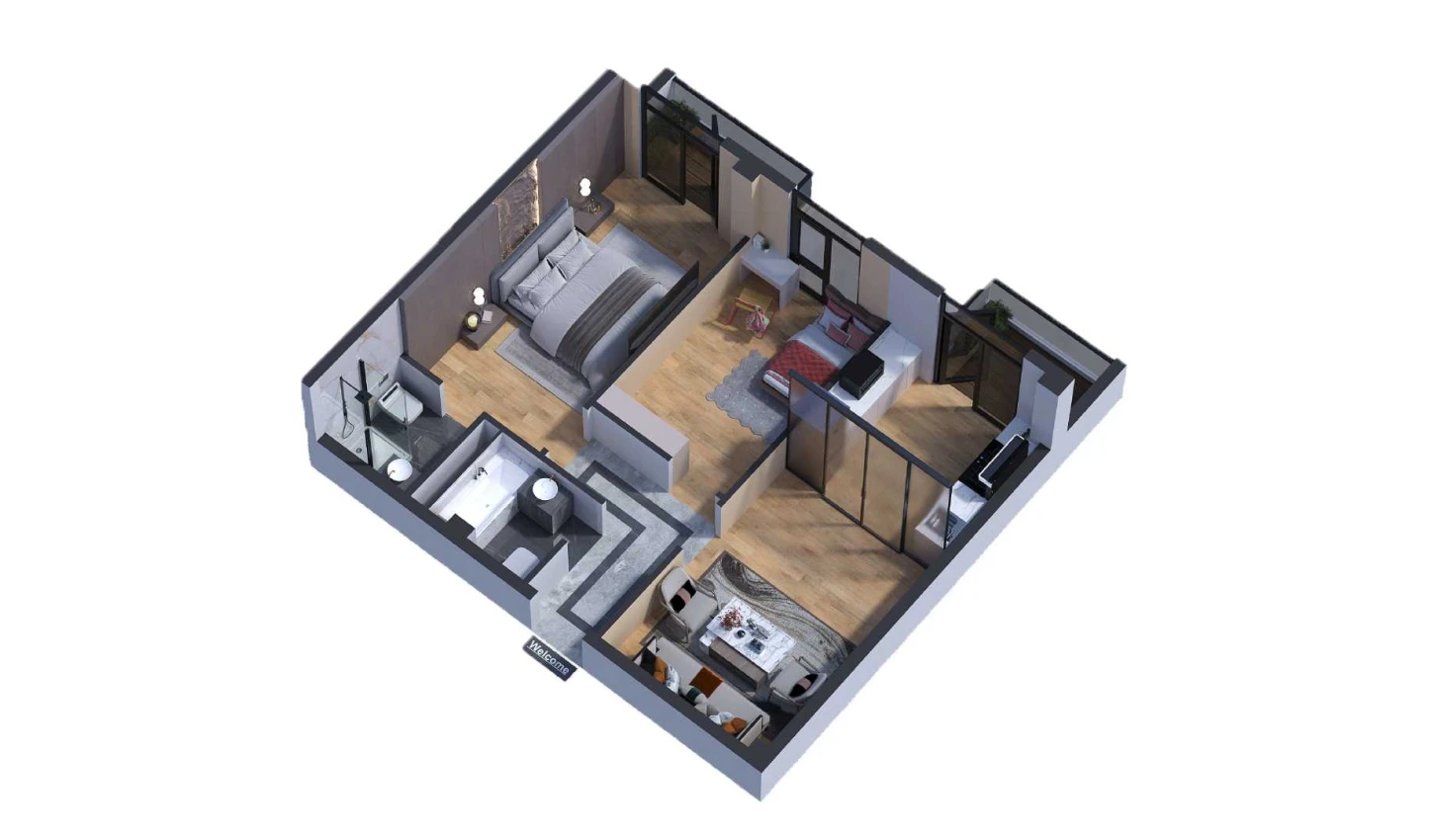 3-xonali xonadon 61.99 m²  5/7 qavat | Bochka Resort Turar-joy majmuasi