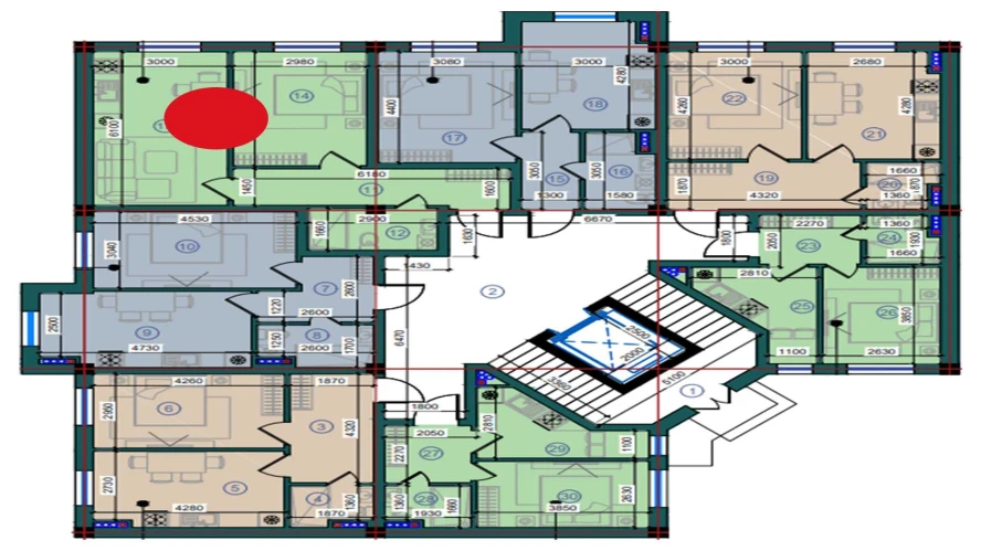 1-xonali xonadon 47.2 m²  1/7 qavat | Bristol Turar-joy majmuasi