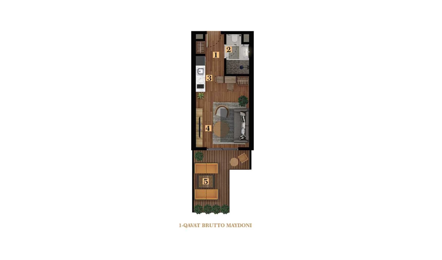 1-xonali xonadon 26.6 m²  1/7 qavat | TUSHLAR VODIYSI Turar-joy majmuasi