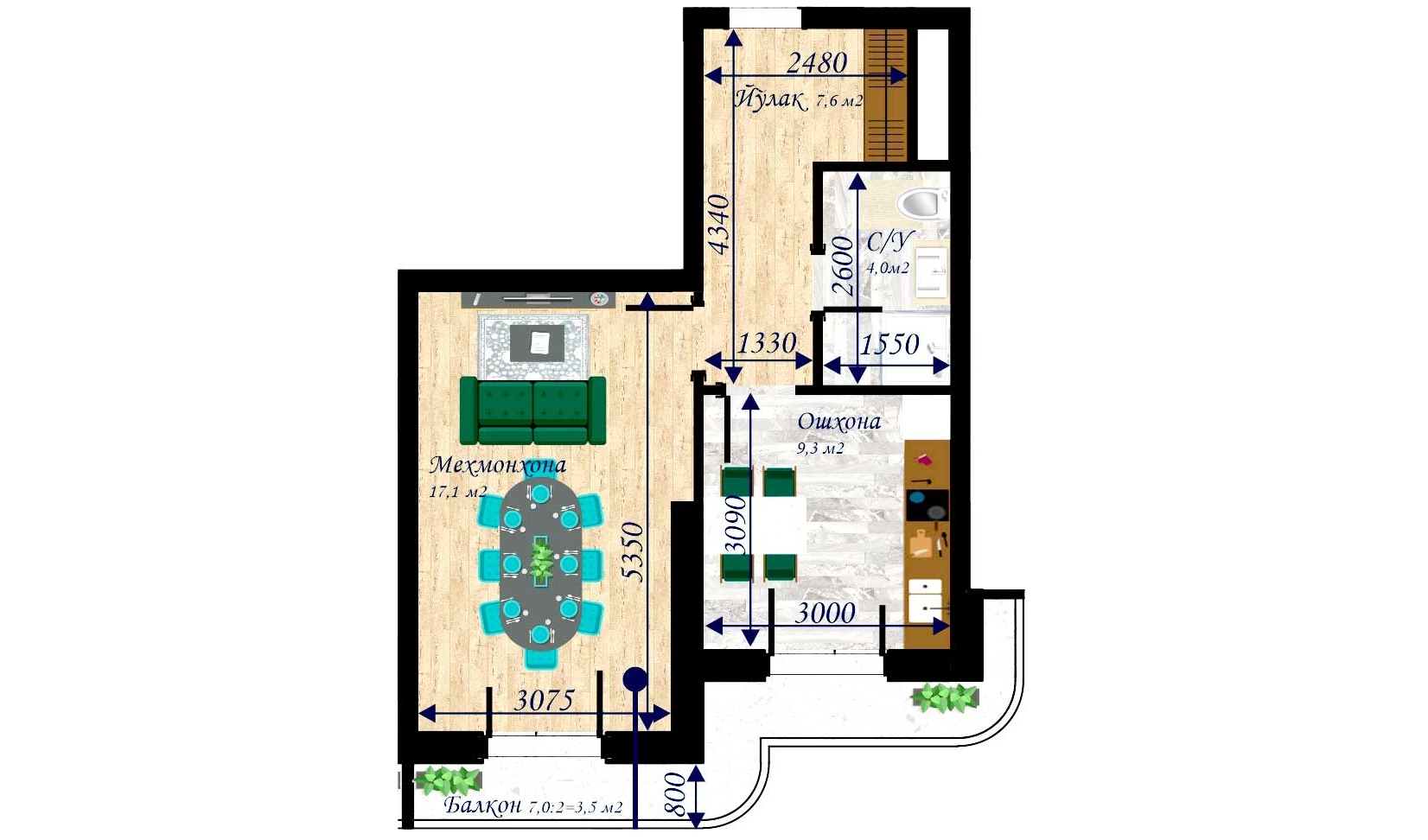 1-комн. квартира 49.3 м²  5/13 этаж | Жилой комплекс MEGAPOLIS Б2