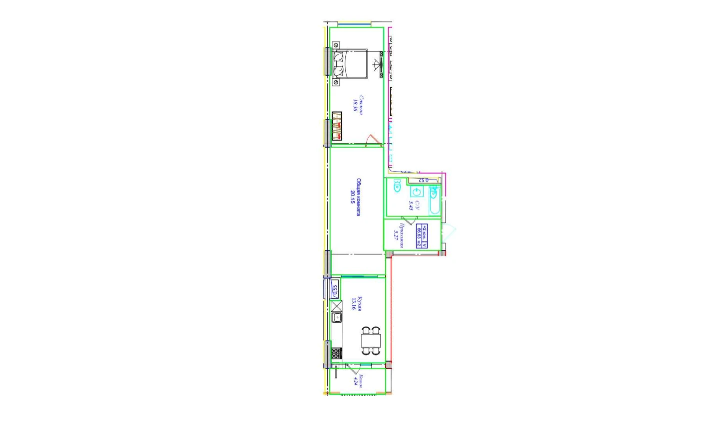 2-xonali xonadon 66.63 m²  12/17 qavat | UCHTEPA CITY Turar-joy majmuasi