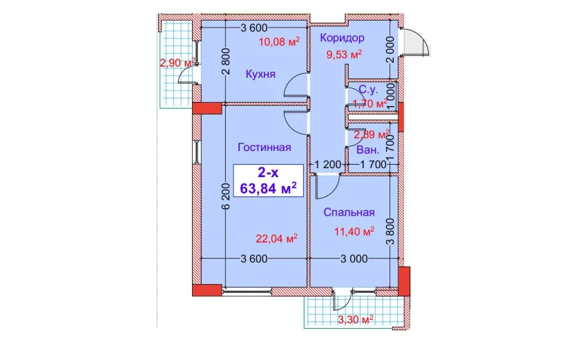 2-комнатная квартира 63.84 м²  8/8 этаж | Жилой комплекс CAPITAL AVENUE