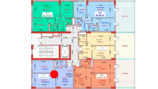 2-xonali xonadon 51.41 m²  2/8 qavat | CAPITAL AVENUE Turar-joy majmuasi