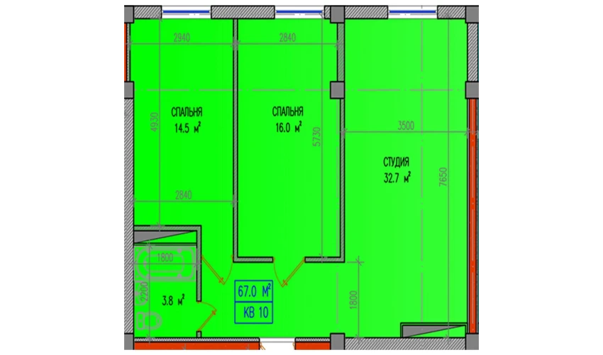 3-xonali xonadon 67 m²  2/9 qavat | Yuksalish Nurafshon Turar-joy majmuasi