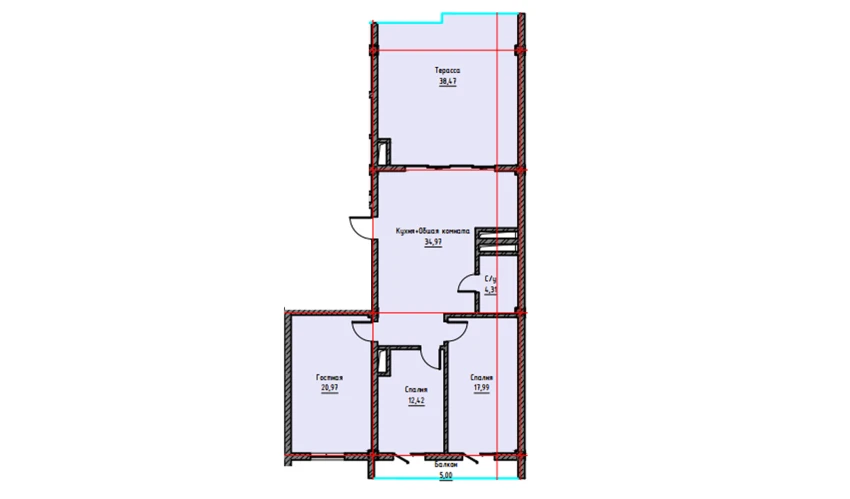 3-комнатная квартира 129.13 м²  17/17 этаж | Жилой комплекс UCHTEPA CITY