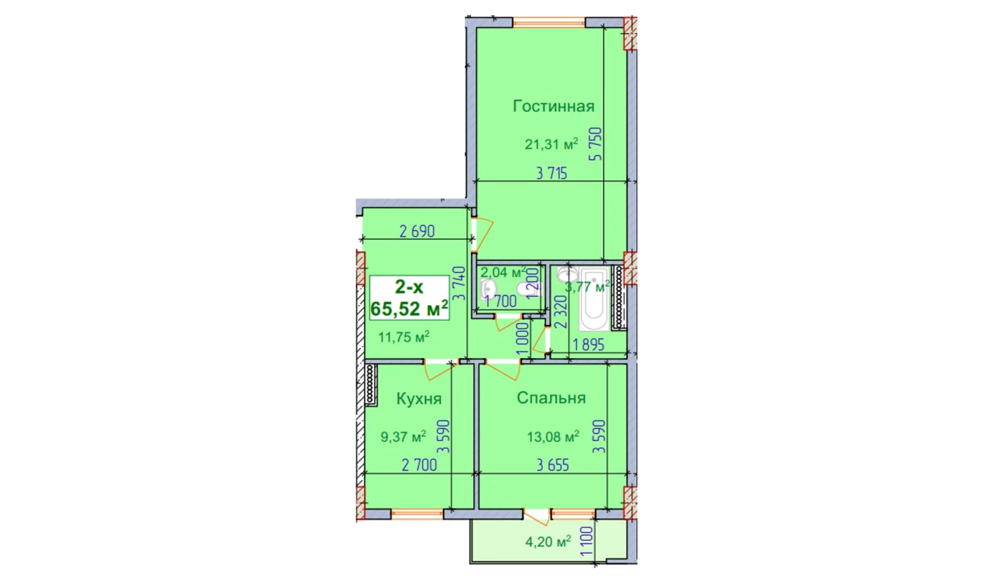 2-комн. квартира 65.52 м²  9/9 этаж | Жилой комплекс SHAYX-UL OLAM