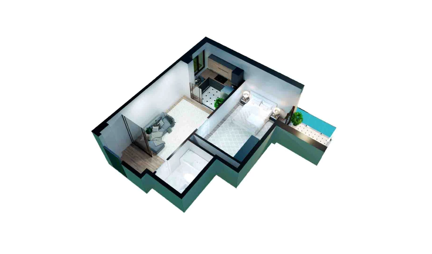 2-xonali xonadon 47.6 m²  2/13 qavat | Bog'dod City Turar-joy majmuasi