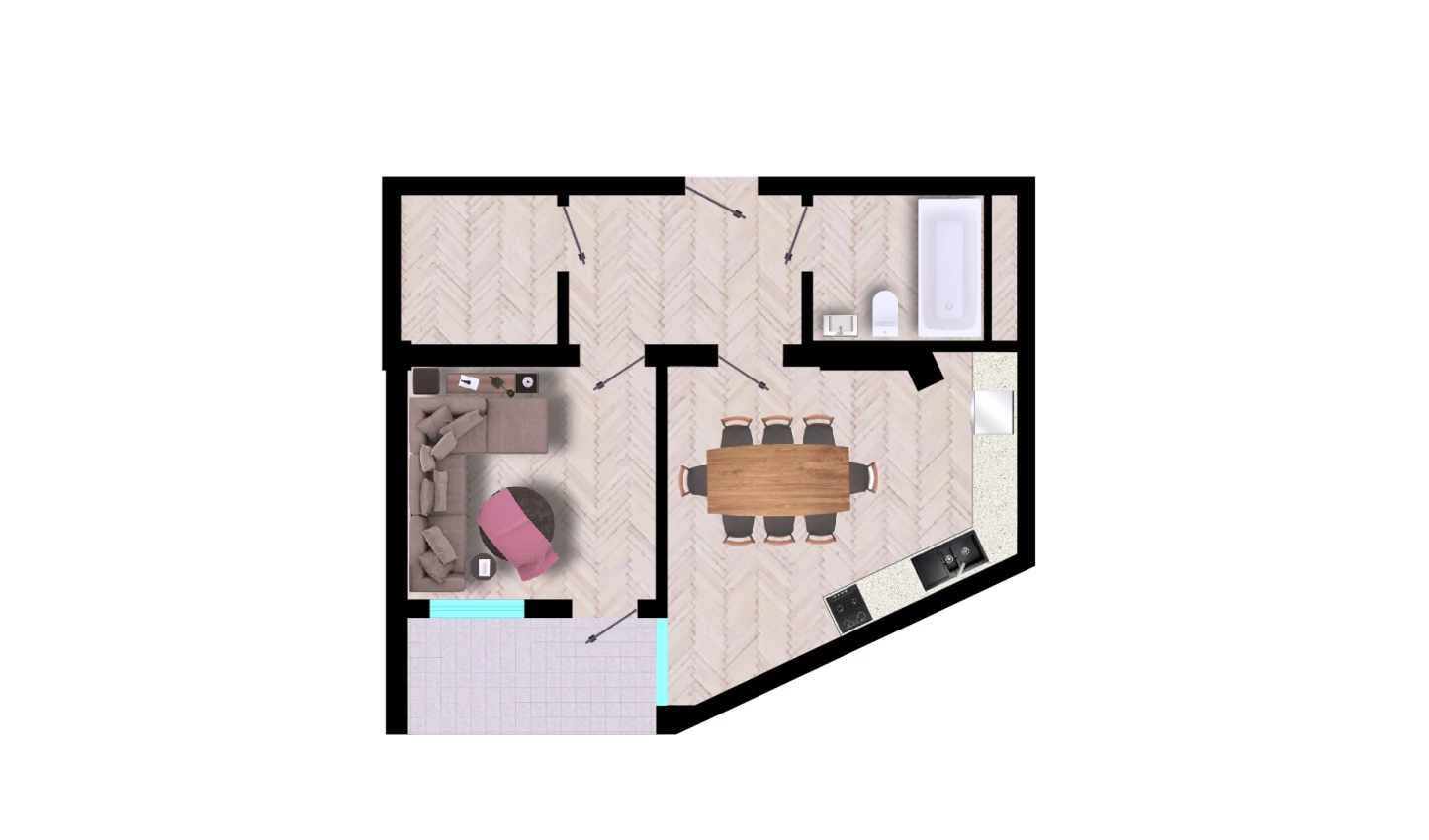 1-xonali xonadon 50.44 m²  3/10 qavat | Ko'kcha-Oqtepa Turar-joy majmuasi