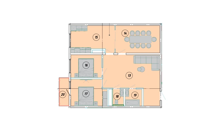 3-xonali xonadon 80.4 m²  12/16 qavat | EKO PARK Turar-joy majmuasi
