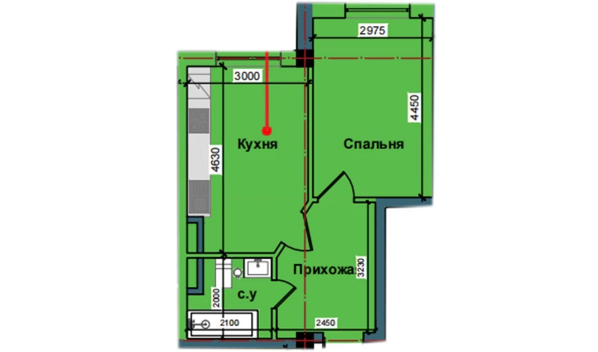 1-xonali xonadon 39.4 m²  2/9 qavat | NUR BARAKA Turar-joy majmuasi