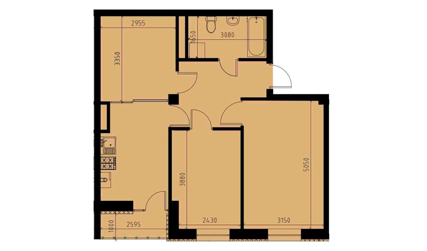 2-комн. квартира 60.04 м²  3/10 этаж | Жилой комплекс YANGIOBOD RESIDENCE