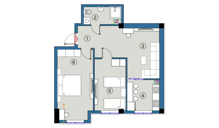 2-комнатная квартира 63.5 м²  2/9 этаж | Жилой комплекс FLORYA RESIDENCE