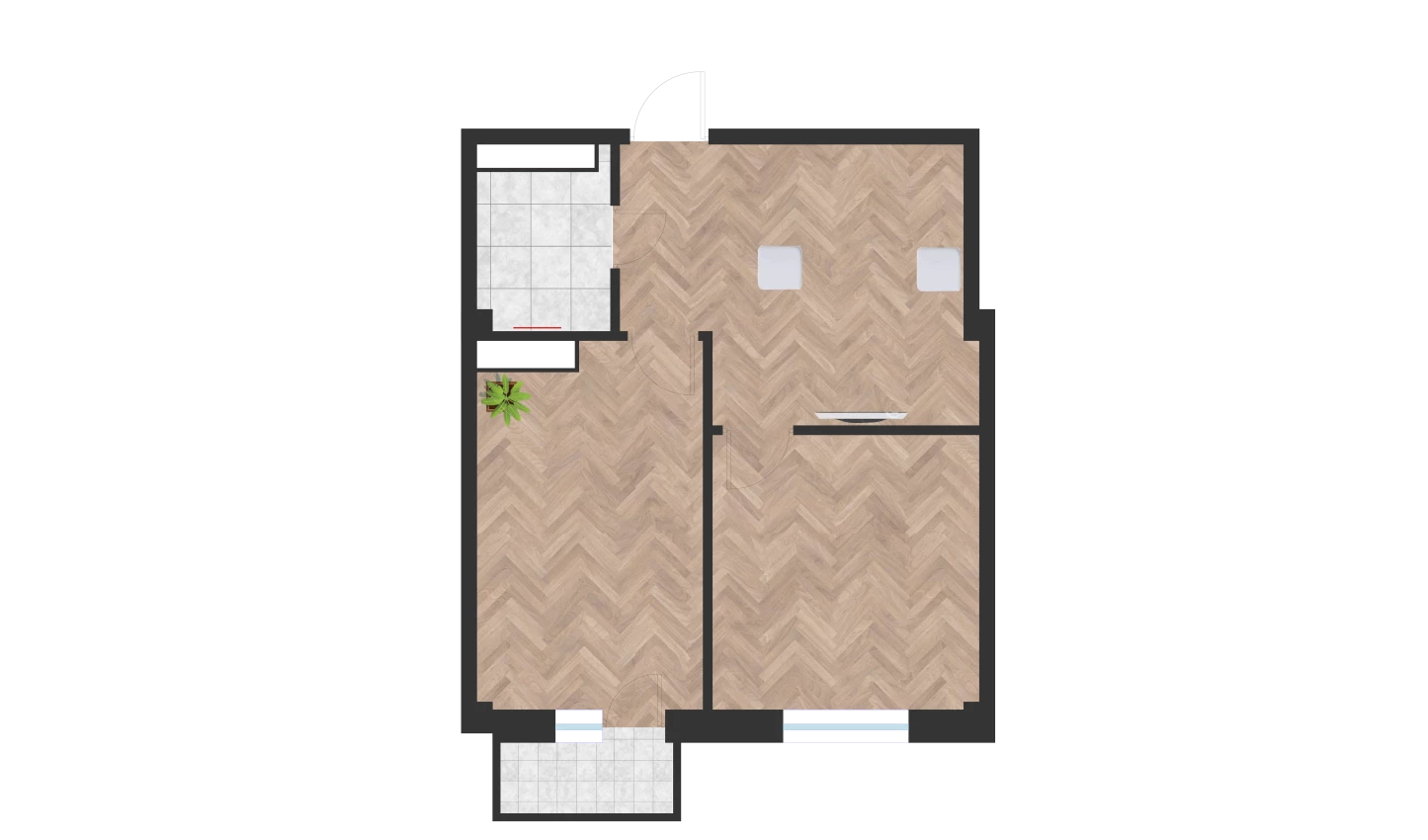 1-xonali xonadon 46.27 m²  7/10 qavat | Ko'kcha-Oqtepa Turar-joy majmuasi