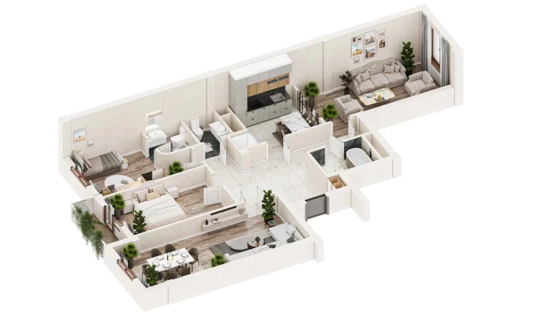 4-xonali xonadon 124.2 m²  7/21 qavat | BRILLIANT CITY AC Turar-joy majmuasi