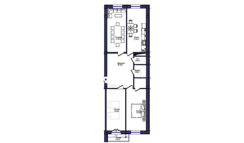 3-комнатная квартира 97.5 м²  6/10 этаж | Жилой комплекс KAMALAK