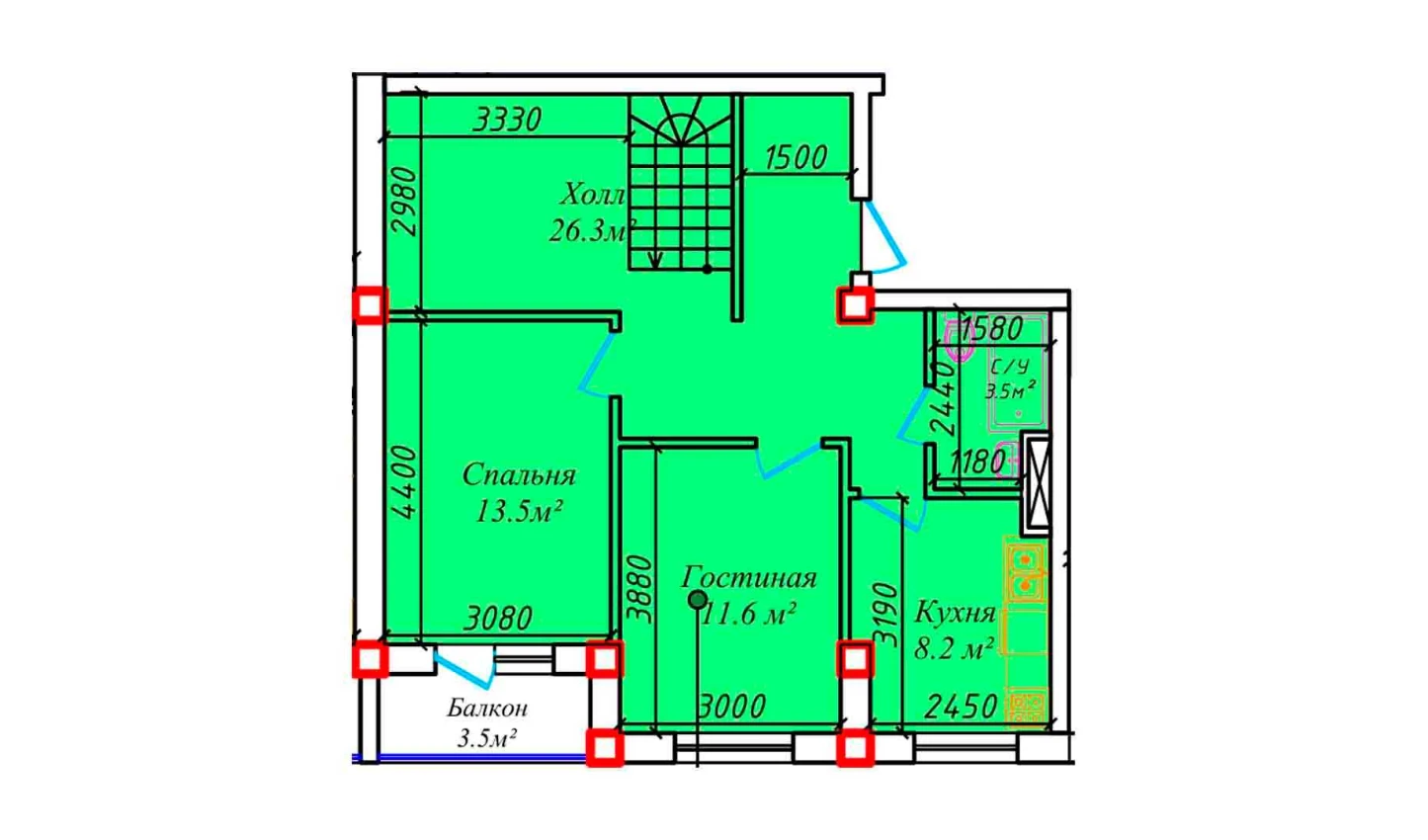 2-xonali xonadon 68 m²  5/6 qavat | CHIRCHIQ CITY Turar-joy majmuasi