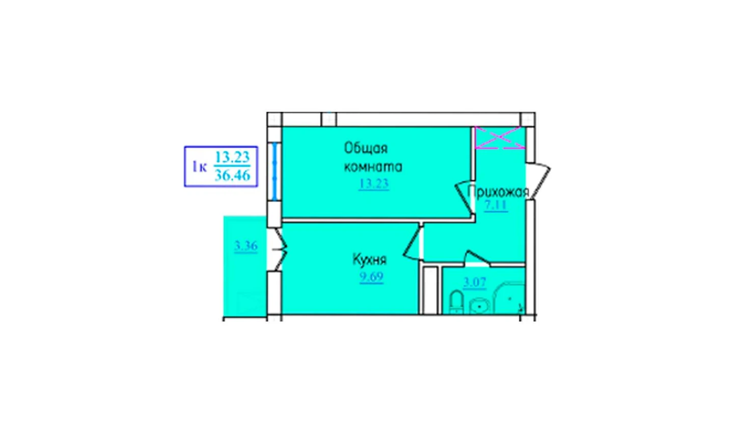 1-комн. квартира 36.46 м²  7/9 этаж | Жилой комплекс PROVANS