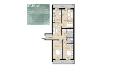 3-xonali xonadon 87.84 m²  8/16 qavat | SOKIN DIYOR Turar-joy majmuasi